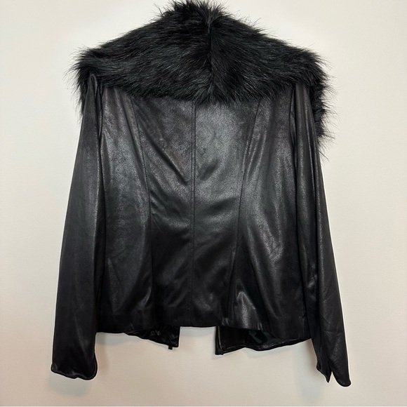NWT IMAN Moto Jacket Faux Suede Fur Collar Zip Black Vegan Coat Large - Picture 10 of 13